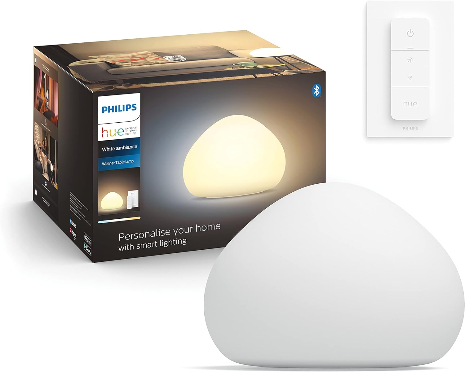 Philips Hue Wellner Tafellamp - Warm tot Koelwit Licht - Incl. dimmer switch - Dimbaar - Verbind met Bluetooth of met Hue Bridge - Werkt met Alexa en Google Home - Wit