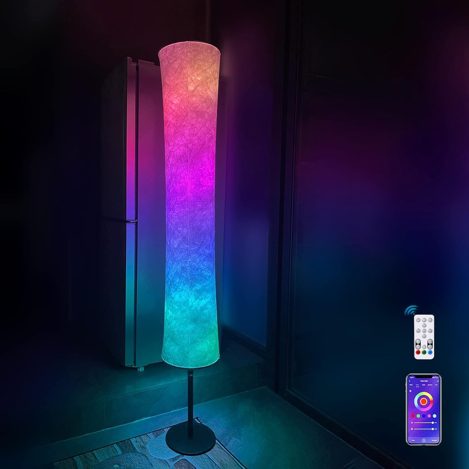 JIANUO Slimme led-vloerlamp, RGB-hoeklamp, sfeerverlichting voor slaapkamer, woonkamer, app-bediening, omgevingsverlichting met Alexa Google Assistant, kleurveranderende gaminglampen