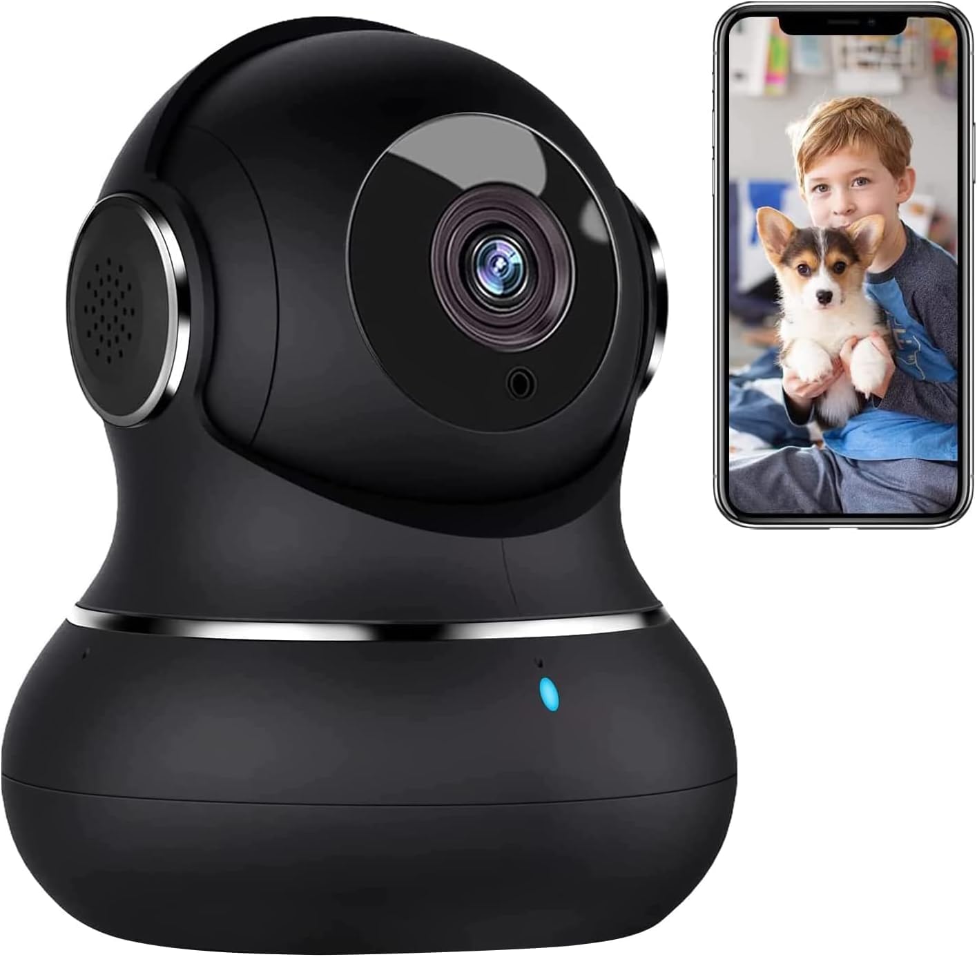 Little elf Bewakingscamera, 2K babyfoon met bewegingsdetectie, nachtzicht, twee-weg audio, 360 graden camerabewaking binnen, [2023 nieuw] wifi-camera, hondencamera met app, Alexa